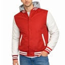 Red/White Large Men's Hooded Varsity Jacket w/ Detachable Hood